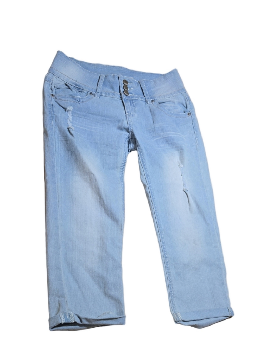 ♡No Boundaries Light Blue Distressed Cropped Jeans Size 7